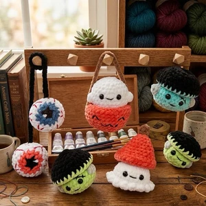 Halloween Amigurumi Bundle No-Sew Crochet Pattern | Ghost, Pumpkin mushroom, Eyeball and Frankie Plushies