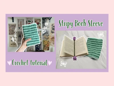 easy beginner friendly crochet stripe book sleeve crochet cottagecore  kindle cover | thisfairymade
