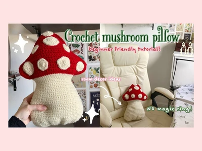 How to crochet a mushroom pillow beginner friendly tutorial | crochet room decor | thisfairymade