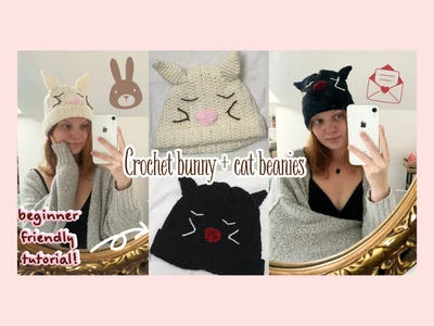 Crochet cat + bunny love heart beanie tutorial | beginner friendly | thisfairymade