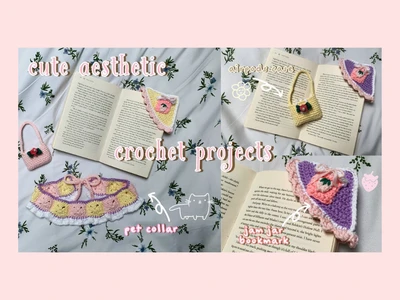3 cute aesthetic crochet ideas | rose airpods bag, jam jar bookmark, pet collar | thisfairymade