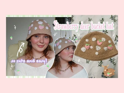 how to crochet a cute strawberry deer bucket hat | easy beginner friendly project | thisfairymade