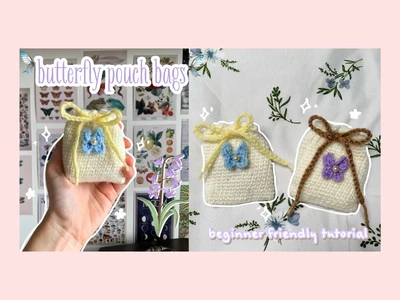 beginner crochet butterfly drawstring pouch tutorialstorage for airpods | thisfairymade