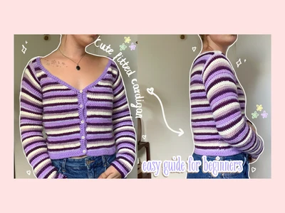 crochet purple stripe fitted cardigan top | simple guide for beginners | thisfairymade