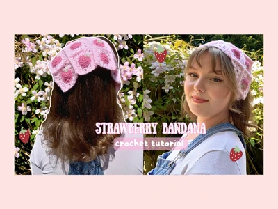 Crochet  granny square strawberry bandana tutorialcottagecore crochet project | thisfairymade