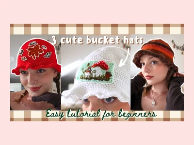 3 cute crochet bucket hats for beginners: autumn leaves, mushroom embroidered patch | thisfairymade
