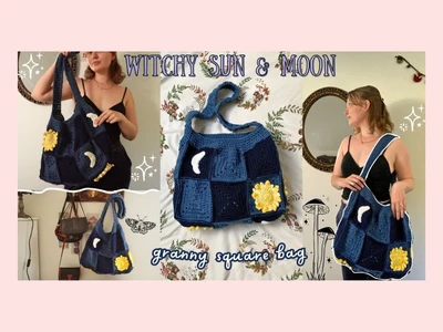 Crochet whimsigoth sun & moon granny square bag | in-depth beginner tutorial| thisfairymade