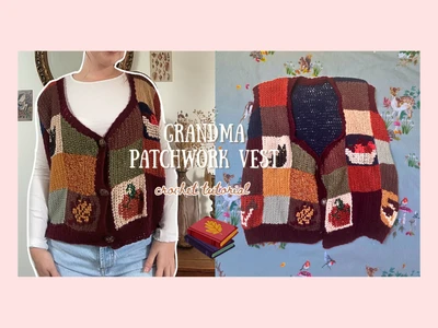 Crochet grandma pumpkin patchwork sweater vest | easy beginner tutorial | thisfairymade