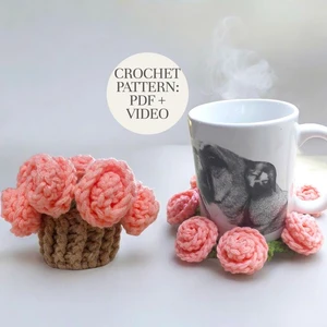 Rose Coaster Pot Crochet Pattern with video tutorial