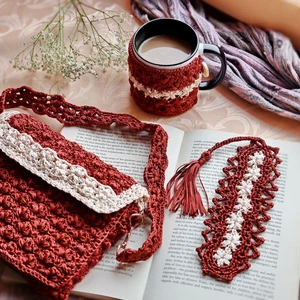 Victorian Jasmine Reader Set - Book Clutch, Bookmark & Mug Wrap Crochet Patterns