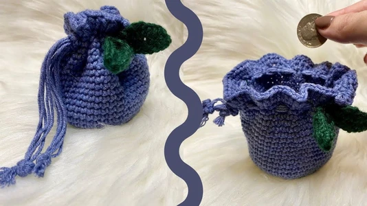 Blueberry Coin Purse | How To Crochet A Drawstring Bag