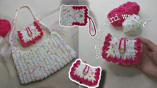 Crochet Wallet | Crochet card holder | Pom pom yarn ( ENG CC)