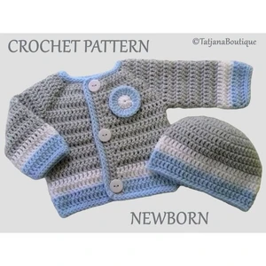 Crochet Baby Hat and Cardigan Pattern, Newborn Size, PDF #90