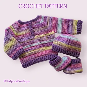 Crochet Pattern Baby Sweater, Hat and Booties, PDF #186