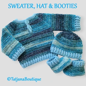 Crochet Pattern Baby Sweater, Hat and Booties, PDF #184