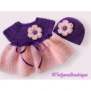 Crochet Baby Dress and Hat Pattern, Flowers Design, 0-3 Months PDF #146