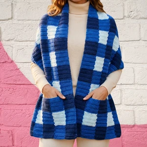 Plaid Pocket Shawl Crochet Pattern