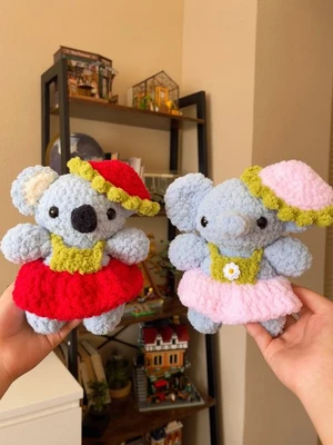 2 in 1 Koala and Elephant Crochet Pattern: Strawberry Dress and Hat