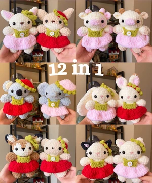 Crochet Strawberry Animal in Dress Pattern: 12 Variations