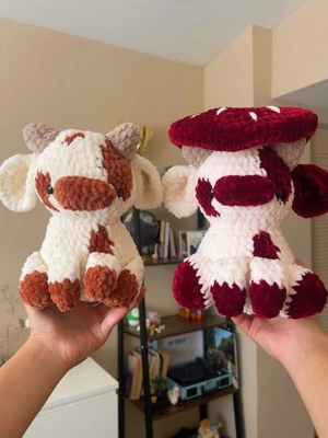 3 in 1 Cow Crochet Pattern: Strawberry, Mushroom, & Classic Plush
