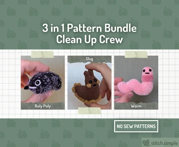 3-in-1 Bug Crochet Pattern Bundle | Worm, Slug & Roly Poly | No-Sew | Beginner Friendly | Amigurumi