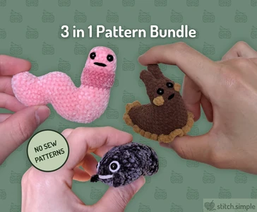 3-in-1 Bug Crochet Pattern Bundle | Worm, Slug & Roly Poly | No-Sew | Beginner Friendly | Amigurumi