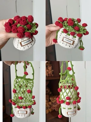 Rose Water Bottle Holder Crochet Pattern, Cup Sleeve and Bag Charm, Kawaii Bottle Accessories