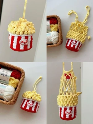 Popcorn Water Bottle Holder Crochet Pattern, Cup Sleeve and Bag Charm, Kawaii Bottle Accessories