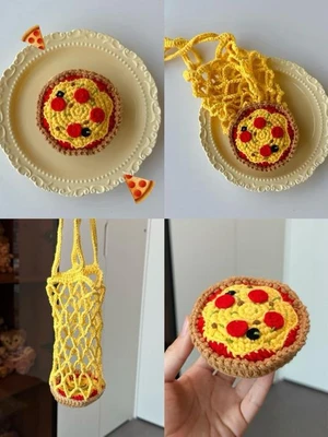 Pizza Water Bottle Holder Crochet Pattern, Cup Sleeve and Bag Charm, Kawaii Bottle Accessories