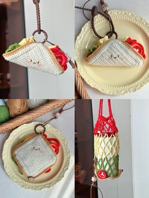 Sandwich Water Bottle Holder Crochet Pattern, Cup Sleeve and Bag Charm, Kawaii Bottle Accessories