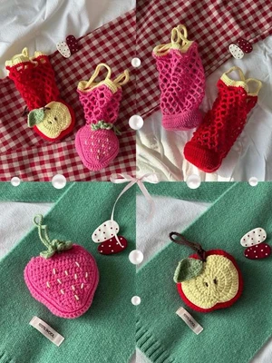 Strawberry Water Bottle Holder Crochet Pattern, Cup Sleeve and Bag Charm, Kawaii Bottle Accessories