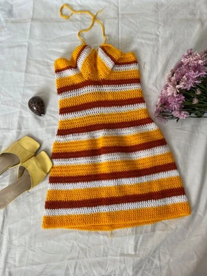 Golden Hour Slip Dress Crochet Pattern | Beginner Summer Dress | Striped Halter Sundress PDF