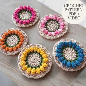 Easy Tea Tulip Coaster Crochet Pattern | ENG CC + Video