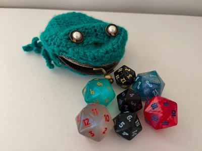 Frog Purse Crochet Pattern - The Ribbit Purse - Dice Bag - Dice Purse - PDF Instant Download - Fairycore - Fantasy - Whimsical - Cottagecore