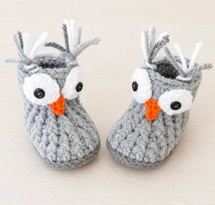 Little Owl Baby Booties | Cute Woodland Baby Booties | Newborn Crochet Booties