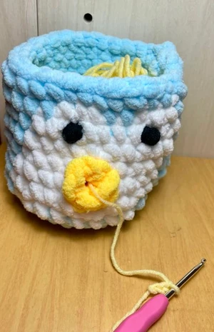 Cute easy penguin yarn holder beginner  amigurumi using chenille yarn