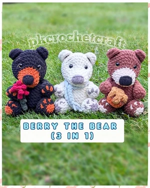 Bear crochet pattern, Black Bear with Wild Berries, Brown Bear with Honey Barrel & Polar Bear