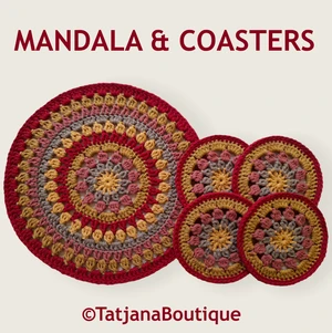Crochet Pattern Mandala Table Mat and Coasters Set
