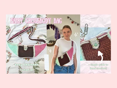 How to crochet a crescent shape crossbody bag (fairy theme)& guide to bead crocheting for beginners