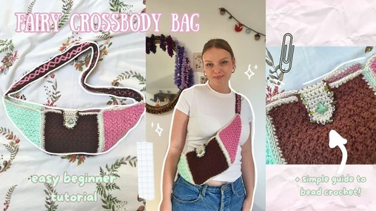 How to crochet a crescent shape crossbody bag (fairy theme)& guide to bead crocheting for beginners