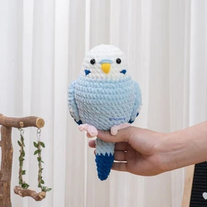 Parrot Crochet Pattern Blue Budgie Plushie Beginner friendly Low Sew Bird Pattern
