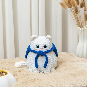 Crochet Cat Pattern Amigurumi Kitty Plush White Chubby Sitting Cat