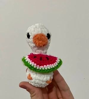 Goofy goose with watermelon