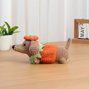 Low Sew Dachshund with Pumpkin Sweater and Hat Halloween Dachshund