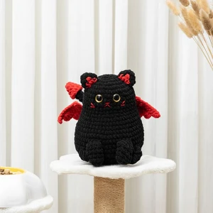 Crochet Cat Pattern Amigurumi Kitty Plushie Black Red Devil Kitten