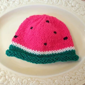 Knitted Roll-Brim Watermelon Baby Beanie 0-12 months