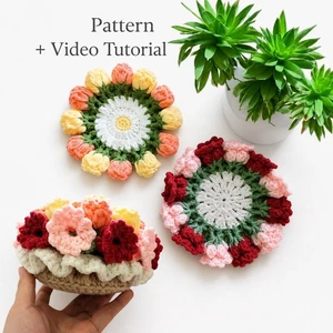 Crochet Flower Coasters in Pot + Video Tutorial
