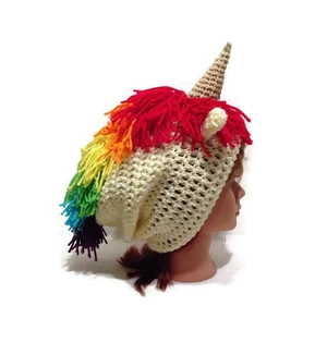 Rainbow Mane Unicorn Slouchy Hat Crochet Pattern