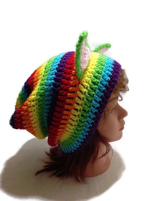 Rainbow Slouchy Cat Hat Crochet Pattern