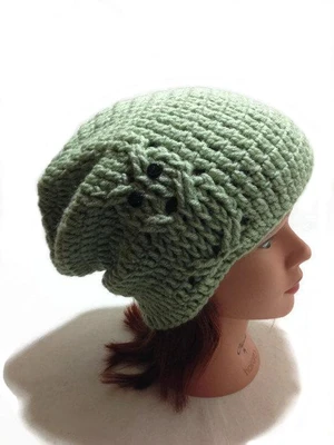 Cabled Owl Slouchy Beanie Hat